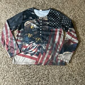 Men's American Flag Long Sleeve Shirt With Eagle Design for Bikers Size L